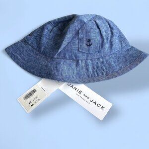 NEW 💛 Janie‎ and Jack 💛 Baby Sun Hat Cotton Anchor Blue Plaid Size 6-12 Months